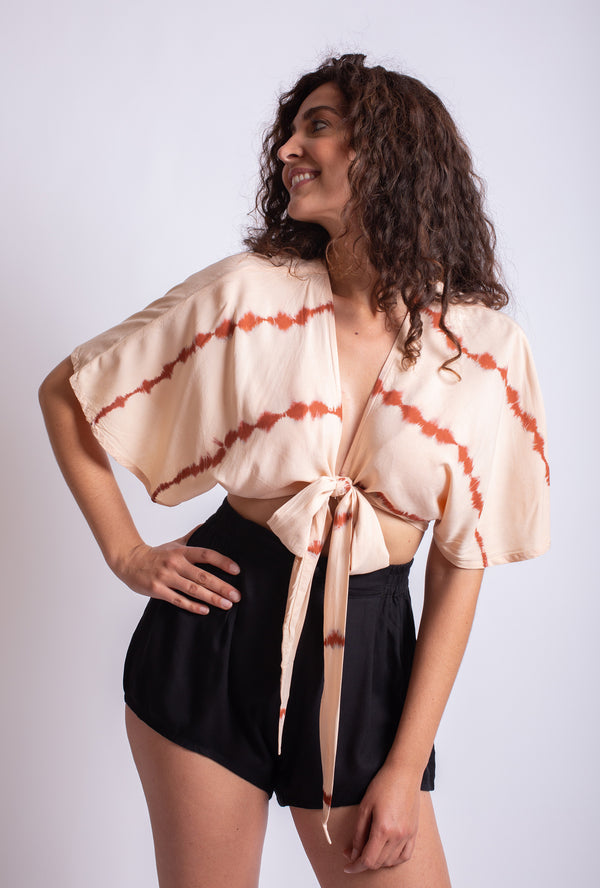 Tali wrap top in a batik look